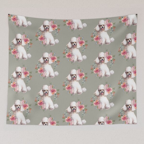 Item preview, Cute White Poodle Dog with Flowers Watercolor Art designed and sold by adriana-holmes.
