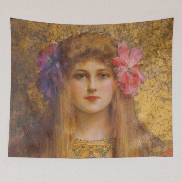 Item preview, Portrait of a Woman with a Flower Turban | Leon Francois Comerre | 1890 Pre-Raphaelite Art designed and sold by CJET.