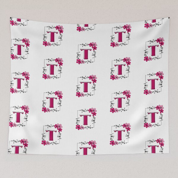 Artikelvorschau, Rosa Monogramm T mit rosa Blumenrahmen entworfen und verkauft von Coffee Lifestyle.