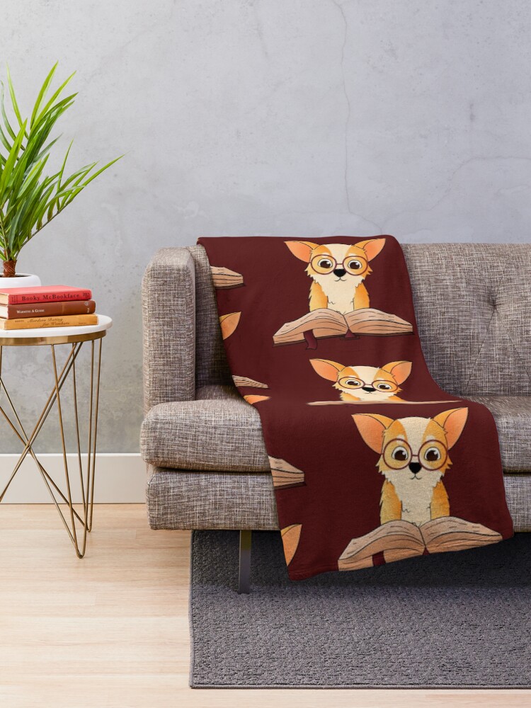 Alternate view of Corgi reads a book Throw Blanket