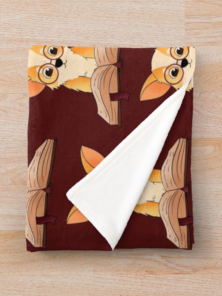 Alternate view of Corgi reads a book Throw Blanket