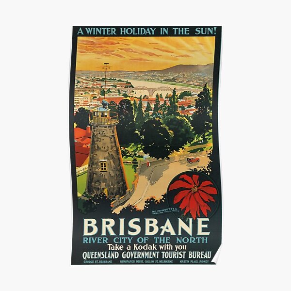 "Brisbane Australia Vintage Travel Poster Old Australian Tourism Art