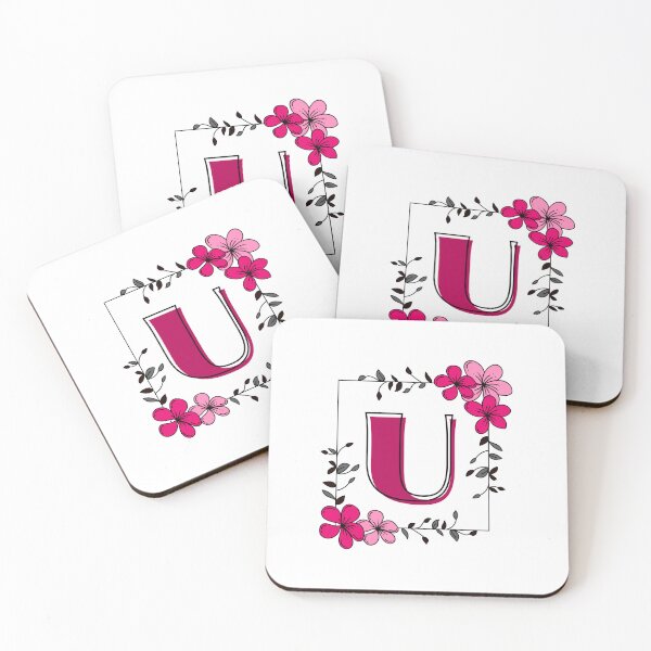 Item preview, Monograma U rosa con marco floral rosa designed and sold by Lyssarien.