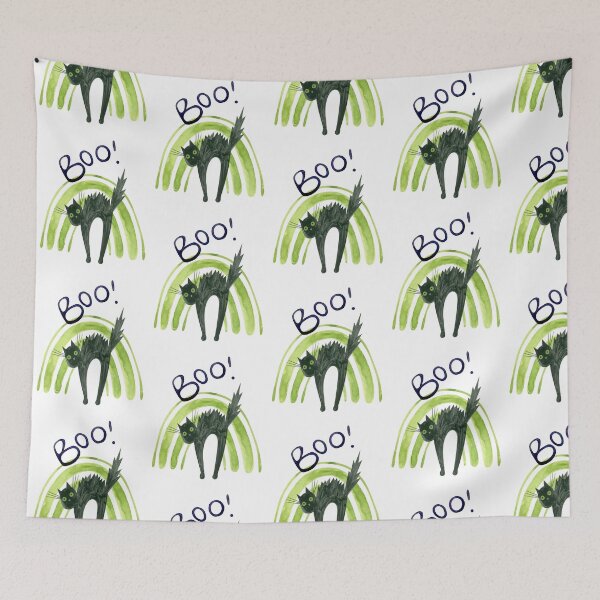 Item preview, Halloween Green Boho Rainbow and Black Cat Watercolor Art designed and sold by adriana-holmes.