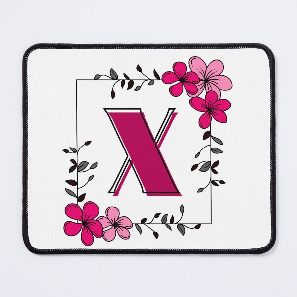 Aperçu de l'œuvre Monogramme X rose avec cadre floral rose créée et vendue par Coffee Lifestyle.