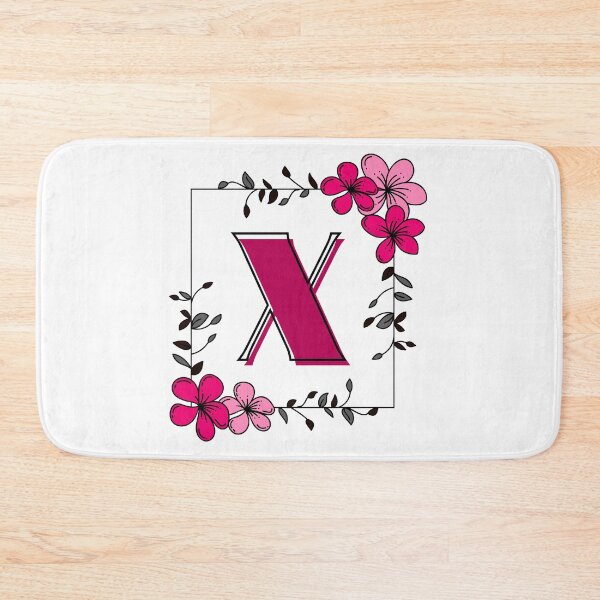 Aperçu de l'œuvre Monogramme X rose avec cadre floral rose créée et vendue par Coffee Lifestyle.