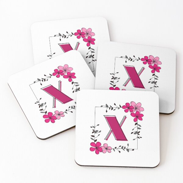 Aperçu de l'œuvre Monogramme X rose avec cadre floral rose créée et vendue par Coffee Lifestyle.