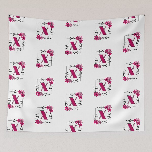 Aperçu de l'œuvre Monogramme X rose avec cadre floral rose créée et vendue par Coffee Lifestyle.