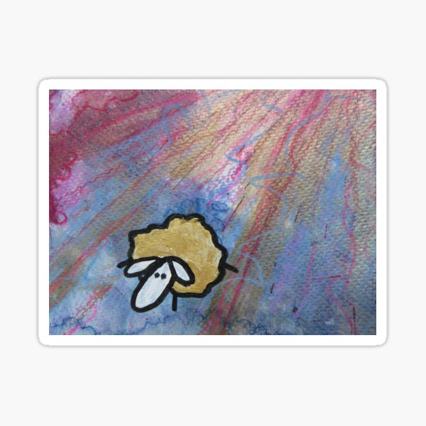 UnFolding the Ewe-niverse #21 mixed media and ink painting of sheep Sticker