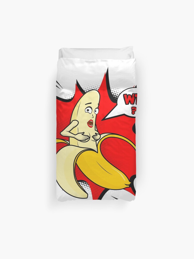 Vector adult character. Funny illustration naked banan with boobs and pop  art cloud WTF Duvet Cover for Sale by Milatoo