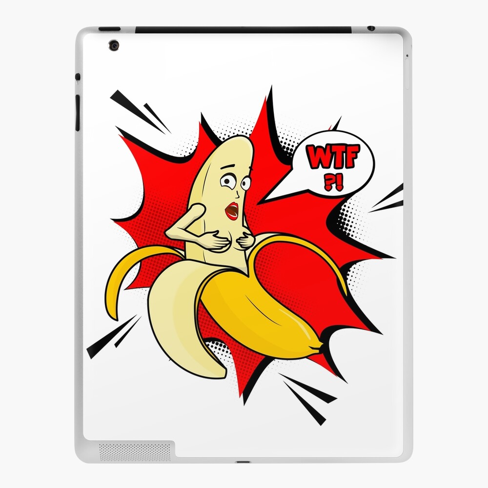 Vector adult character. Funny illustration naked banan with boobs and pop  art cloud WTF