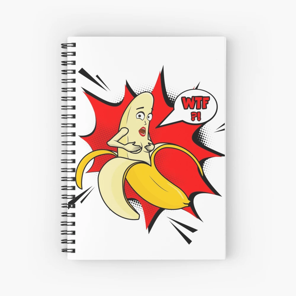 Vector adult character. Funny illustration naked banan with boobs and pop  art cloud WTF