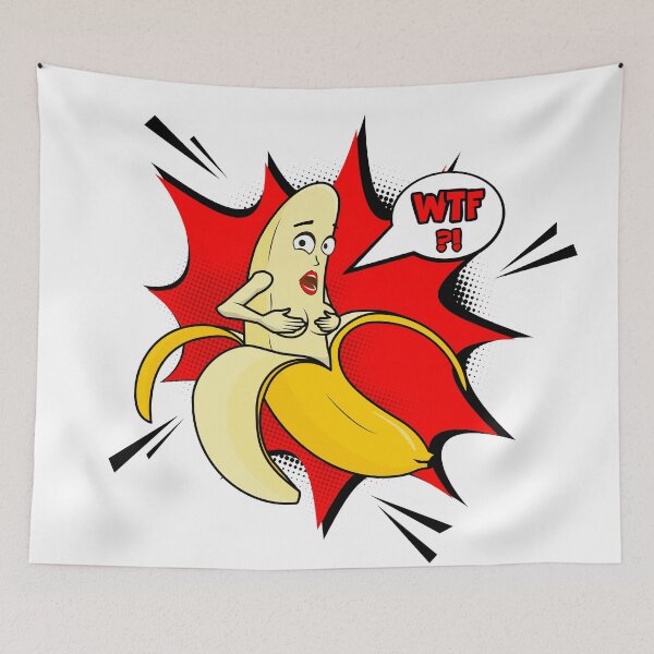 Item preview, Vector adult character. Funny illustration naked banan with boobs and pop art cloud WTF designed and sold by Milatoo.