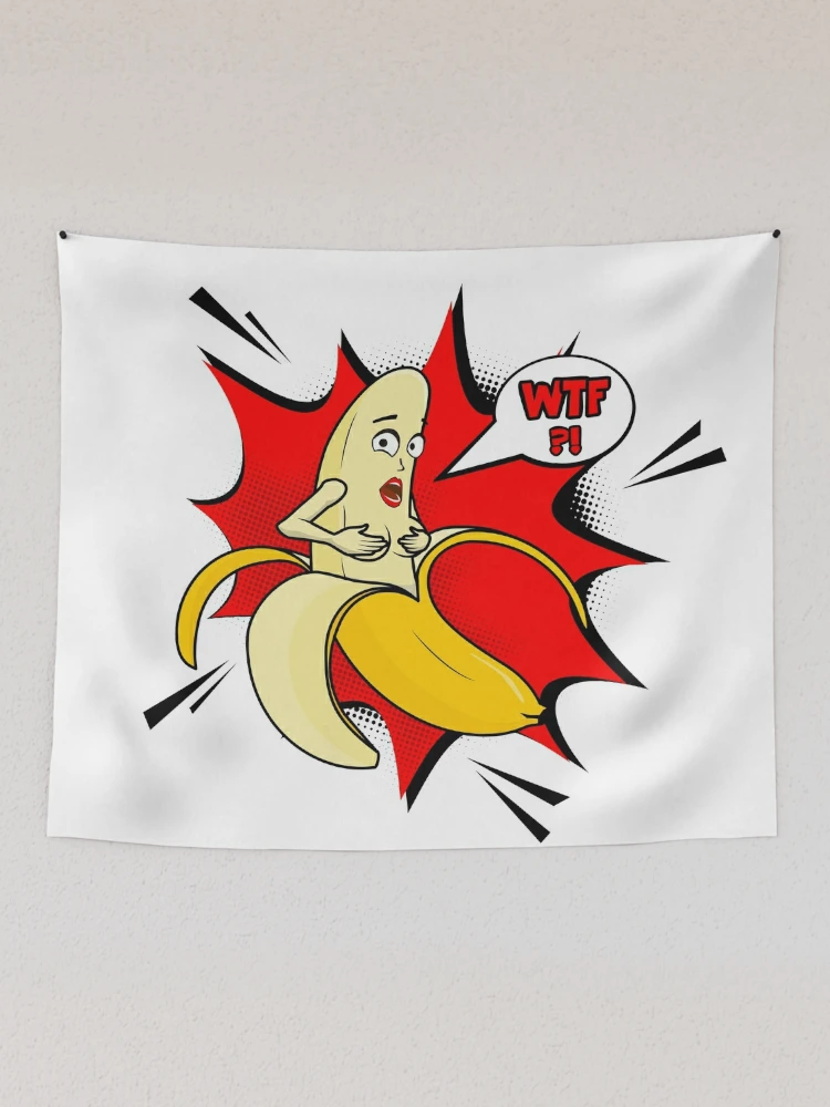 Vector adult character. Funny illustration naked banan with boobs and pop  art cloud WTF. Banana stri Canvas Print by Milatoo