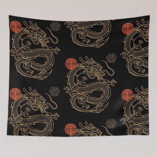 Item preview, Fierce Chinese Dragon Orange Line Drawing Design designed and sold by EarthArtDesigns.