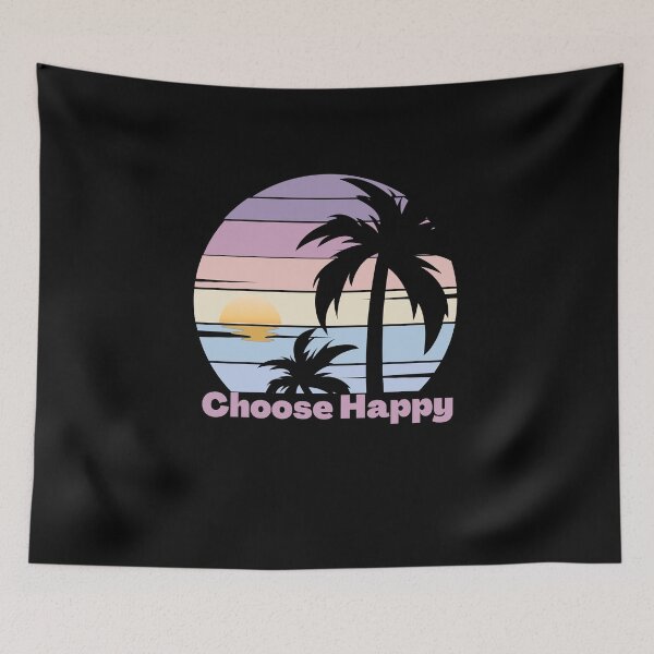 Item preview, Choose Happy - Retro Palm Tree Sunrise,  Good Vibes, Self Love  designed and sold by Sun Sand & Sea Art.