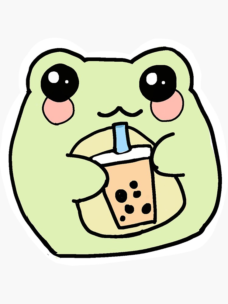 "Frog drinking boba" Sticker for Sale by Rae-Emmie-art | Redbubble