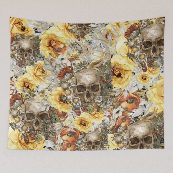 Item preview, bloom floral skull designed and sold by ApurwaArtShop.
