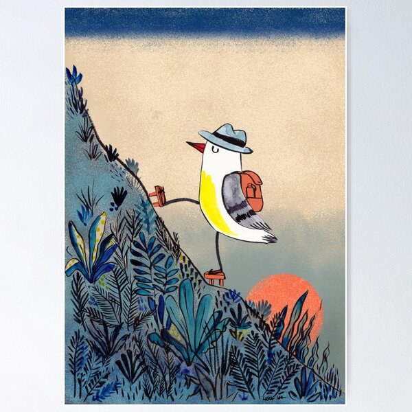 Item preview, Mountain hiker bird at sunrise designed and sold by surfingsloth.