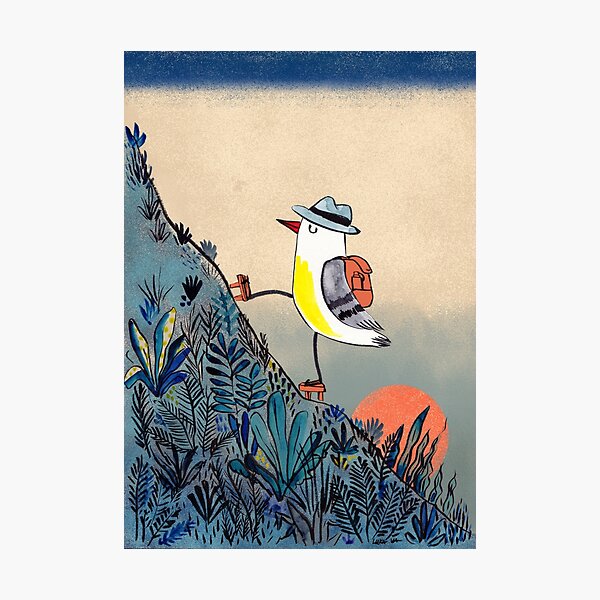 Item preview, Mountain hiker bird at sunrise designed and sold by surfingsloth.