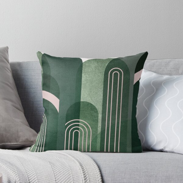 Modern Mid Century Arches in emerald green Throw Pillow