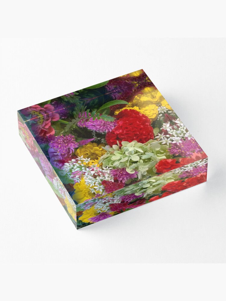Alternate view of Floral Bouquet-Aster-Cock's Comb-Zinnia Acrylic Block