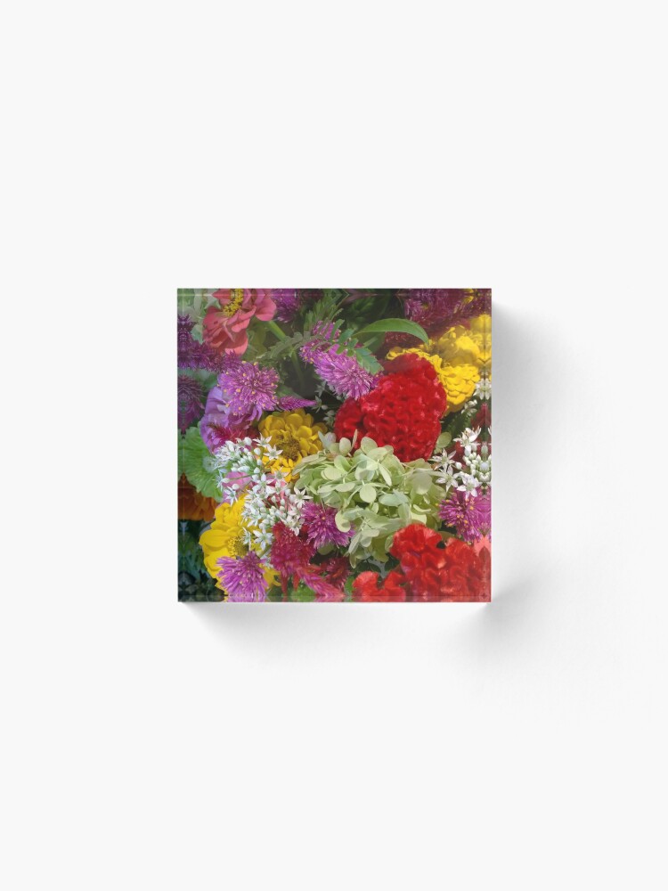 Alternate view of Floral Bouquet-Aster-Cock's Comb-Zinnia Acrylic Block