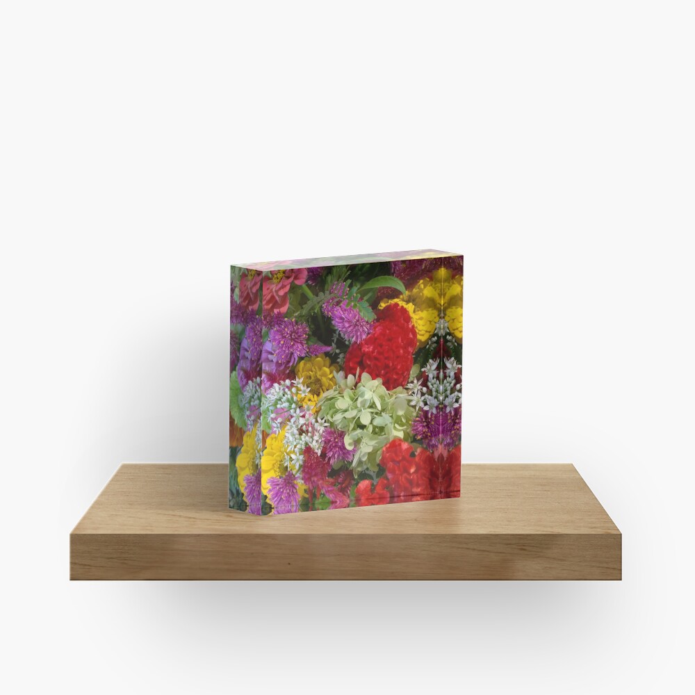 Floral Bouquet-Aster-Cock's Comb-Zinnia Acrylic Block