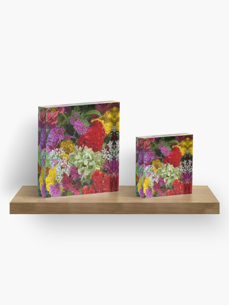 Alternate view of Floral Bouquet-Aster-Cock's Comb-Zinnia Acrylic Block