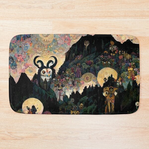 Item preview, Abstract Gothic Colorful landscape with Horned creature on Mountain designed and sold by MysticAlgorithm.