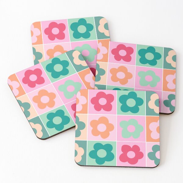 Item preview, 1970s Retro floral vibrant colorblock pattern designed and sold by SpringandHoney.