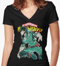 Deku Full Cowl-My hero Academia Women's Fitted V-Neck T-Shirt