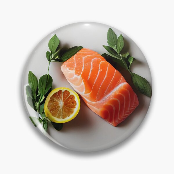 Item preview, Beautifully plated fresh salmon steak filet, food photography, computer AI generated art designed and sold by SvetlanaSF.