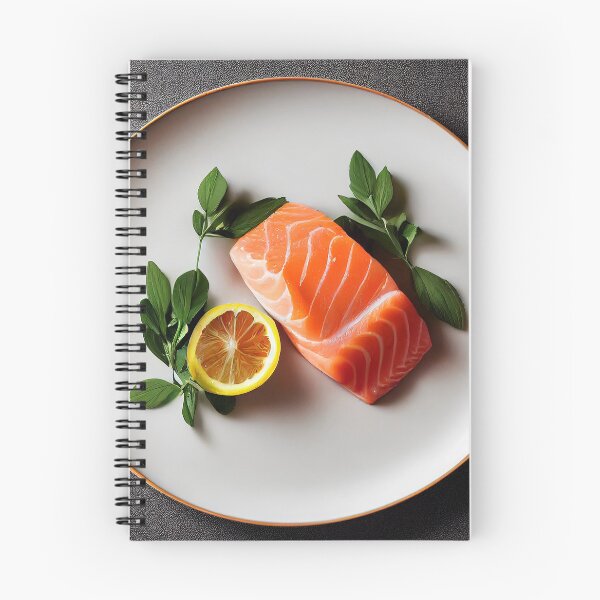 Item preview, Beautifully plated fresh salmon steak filet, food photography, computer AI generated art designed and sold by SvetlanaSF.