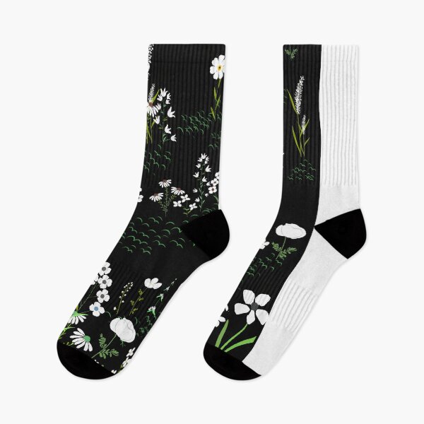 Item preview, White flowers in black ground  designed and sold by ColorandColor.