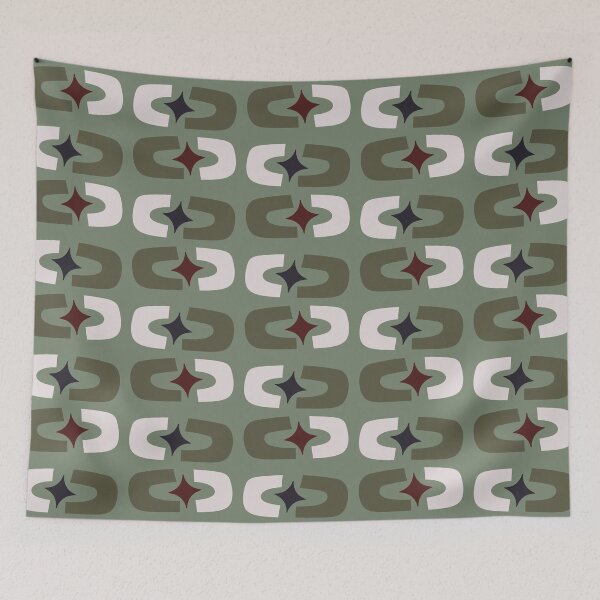 Item preview, Retro Core Geometric Rectangles And Cosmic Sparkle Stars Mod Pattern Green designed and sold by scorpiolane.