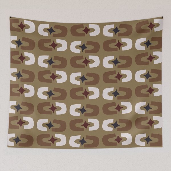 Item preview, Retro Core Geometric Rectangles And Cosmic Sparkle Stars Mod Pattern Olive Brown designed and sold by scorpiolane.
