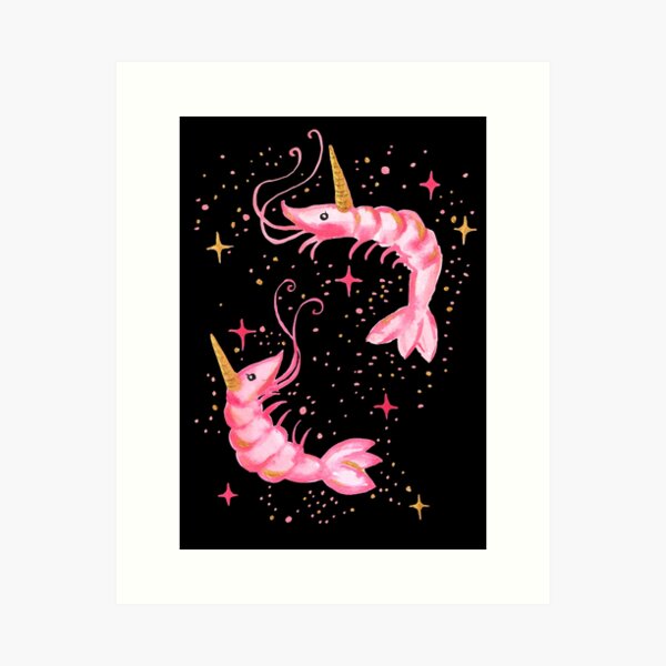 Uni-Prawn In Space | Black Art Print