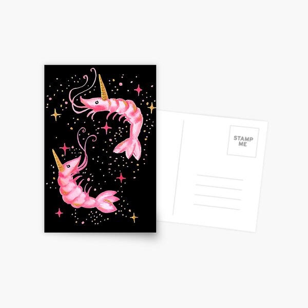 Uni-Prawn In Space | Black Postcard
