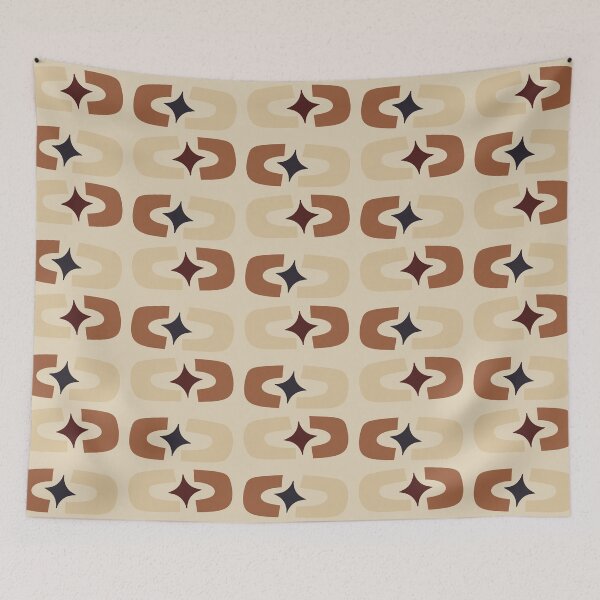 Item preview, Retro Core Geometric Rectangles And Cosmic Sparkle Stars Mod Pattern Brown & Muted Yellow designed and sold by scorpiolane.