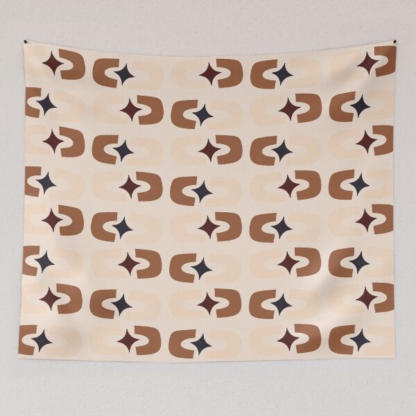 Item preview, Retro Core Geometric Rectangles And Cosmic Sparkle Stars Mod Pattern Cream & Brown designed and sold by scorpiolane.