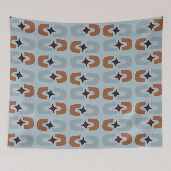 Item preview, Retro Core Geometric Rectangles And Cosmic Sparkle Stars Mod Pattern Deep Blue & Brown designed and sold by scorpiolane.