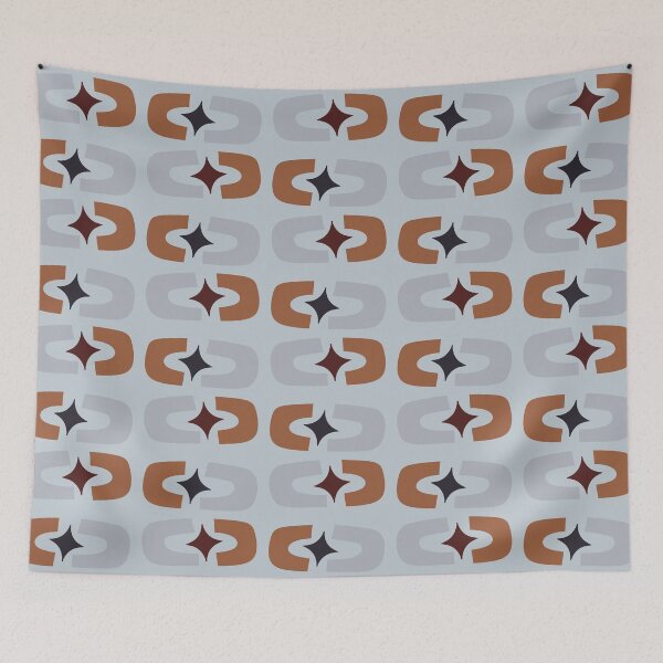 Item preview, Retro Core Geometric Rectangles And Cosmic Sparkle Stars Mod Pattern Gray Blue & Brown designed and sold by scorpiolane.