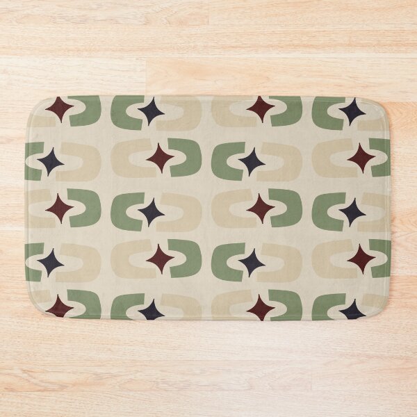 Item preview, Retro Core Geometric Rectangles And Cosmic Sparkle Stars Mod Pattern Green & Muted Yellow designed and sold by scorpiolane.