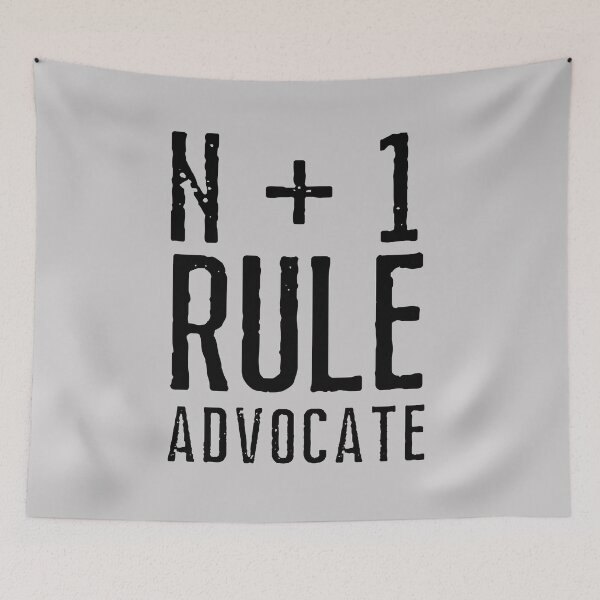 Item preview, N + 1 Rule Advocate. Cyclist. Bike Rider. Text only design. Rough, distressed, grunge, black text. Capitals. designed and sold by JellyBeenzz.
