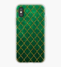 Chic Green Gold Trendy Quatrefoil Glitter Print iPhone Case