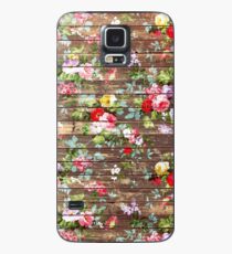 Blumen-rustikales braunes Holz der eleganten rosa Rosen Hülle & Klebefolie für Samsung Galaxy