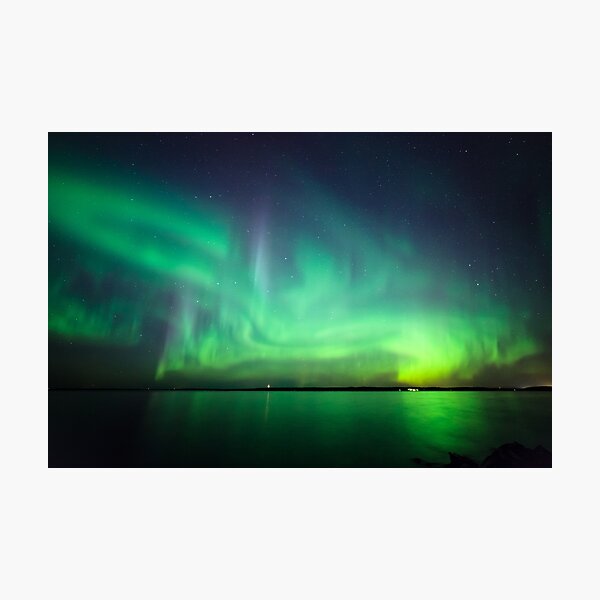 Northern lights over lake Photographic Print