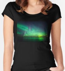 Northern lights over lake Women's Fitted Scoop T-Shirt