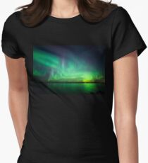 Northern lights over lake Women's Fitted T-Shirt
